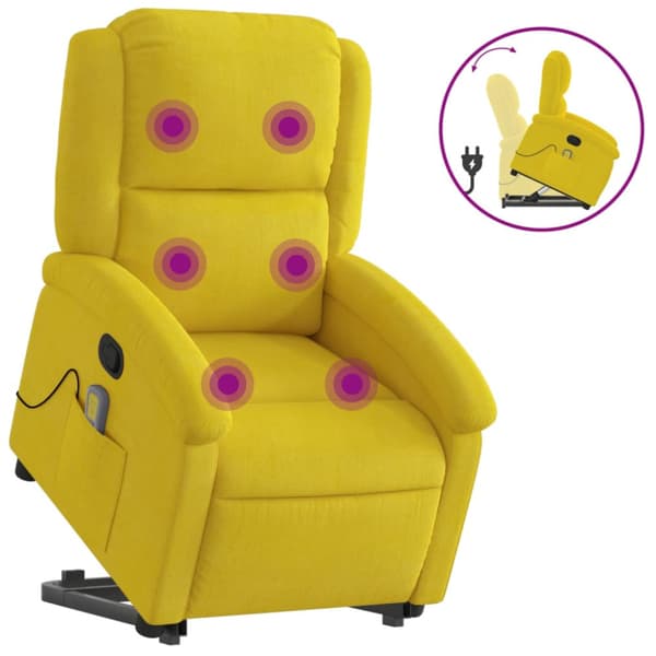 Massagefåtölj med uppresningshjälp Gul sammet