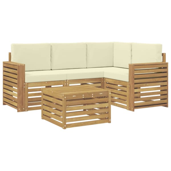 Utomhussoffset 5 pcs Vit och grädde 59 x 59 x 37 cm Polyester