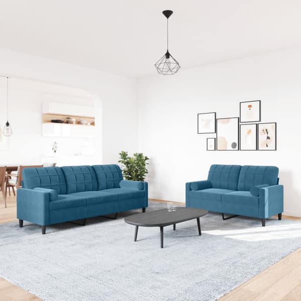 Soffgrupp med dynor och bolster 2 delar blå sammet