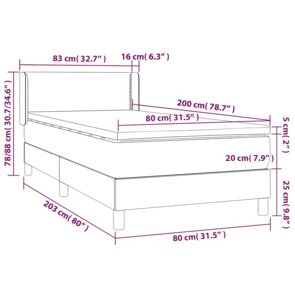 Ramsäng med madrass mörkgrå 80x200 cm tyg