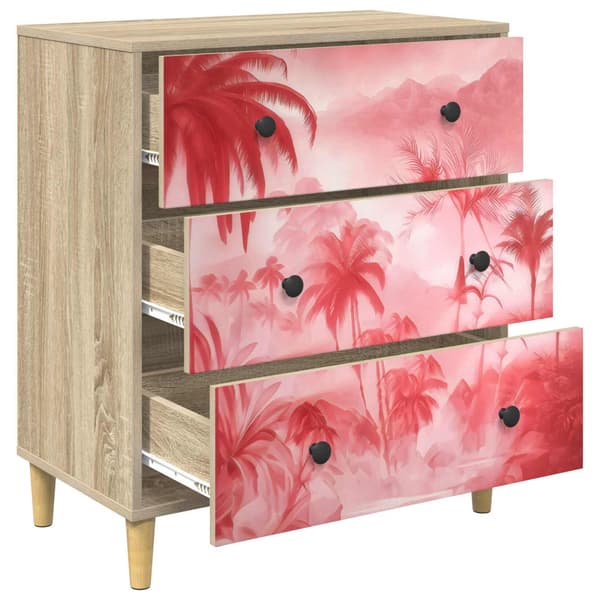 Kommode AACHEN Rosa palmträdtryck 66 x 36,5 x 75 cm Sonoma-ek
