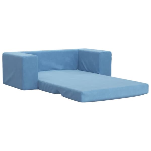 Bäddsoffa för barn 2-sits blå mjuk plysch