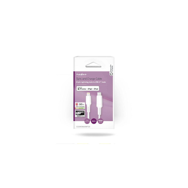 Kabel NEDIS Lightning - USB-C 2m vit