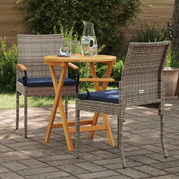 Trädgårdsstolar 2 pcs Grå och Marinblå Poly Rattan och Akacia