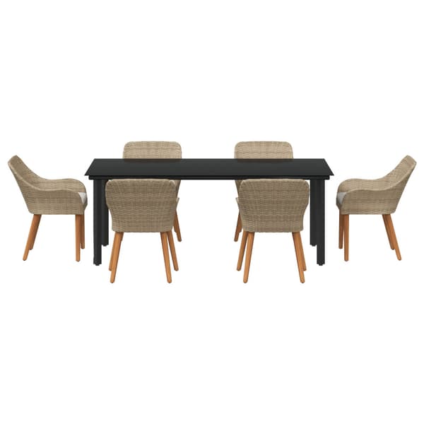 Trädgårdsmöbelset med kudde 7 pcs Beige konstrotting