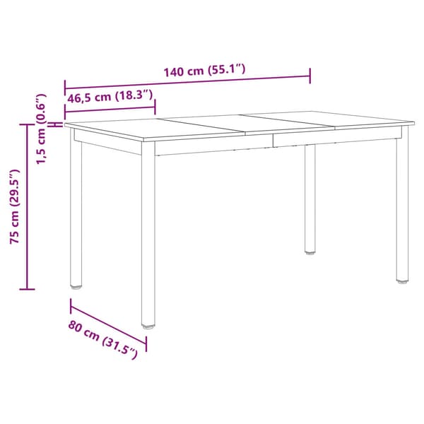 Matbord 140 x 80 x 75 cm METALL Rektangulär