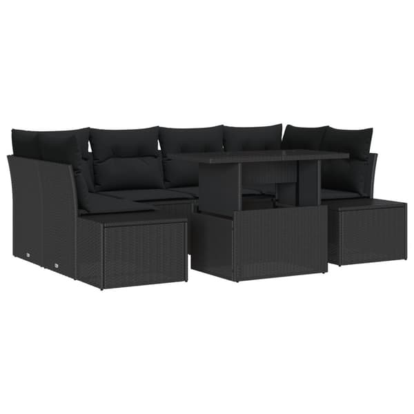 Trädgårdsoffset 7 pcs Svart Poly Rattan och Pulverlackerad Stål