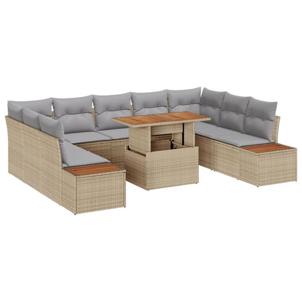 Trädgårdsmöbelset med kudde 10 pcs Beige och Grå