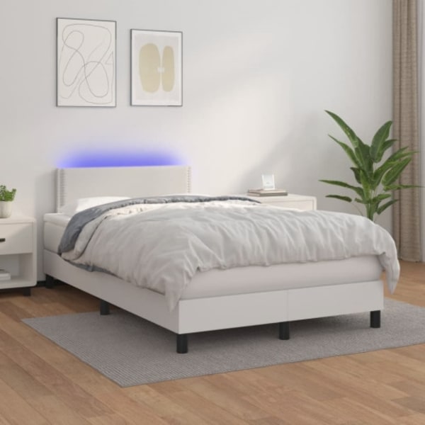 Ramsäng med madrass & LED vit 120x200 cm konstläder