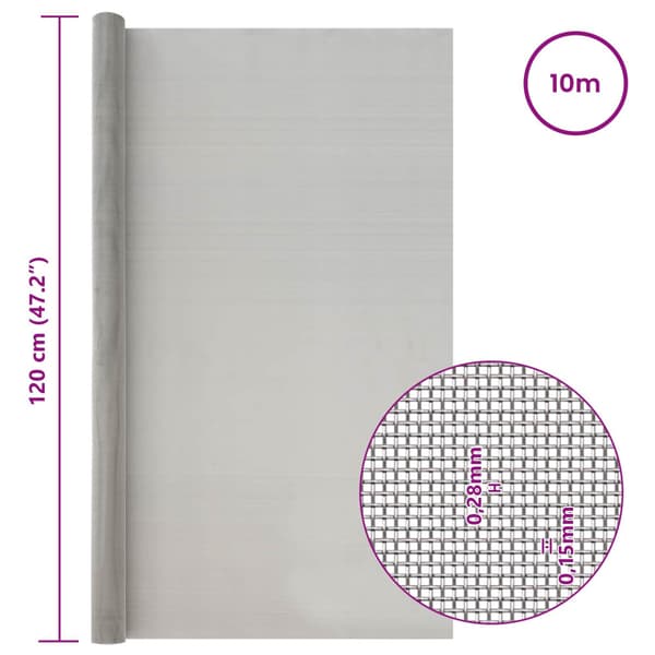 Nätduk 120 x 1000 cm 60 Mesh Rostfritt stål 201 Silver
