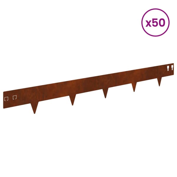 Kant för gräsmatta 50 pcs 100 x 12 cm Stål Rostig