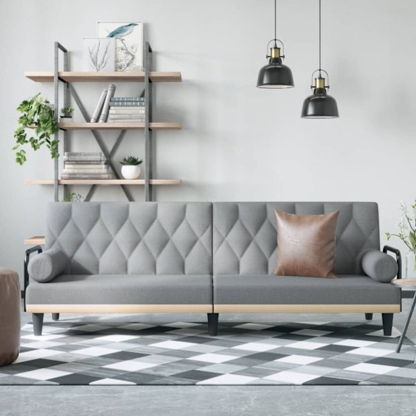 Bäddsoffa med armstöd ljusgrå tyg