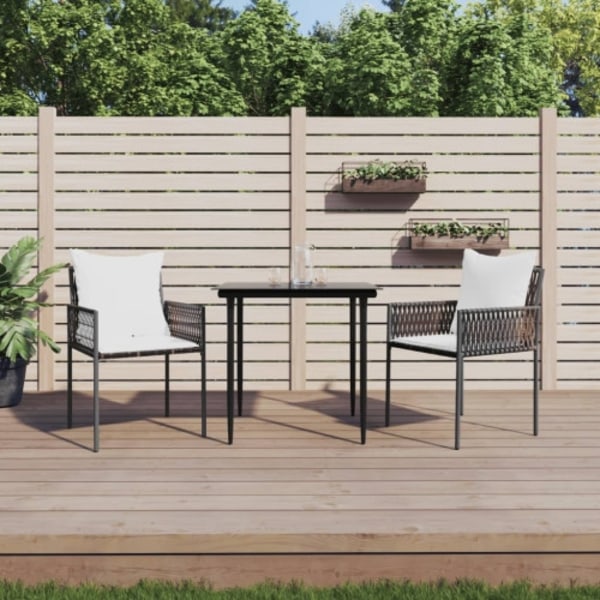 Matgrupp för trädgården 3 delar med dynor konstrotting & stål