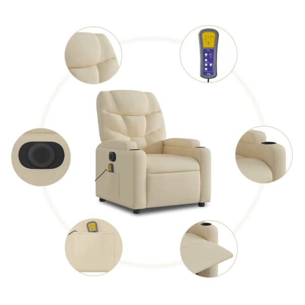 Elektrisk massagefåtölj gräddvit tyg