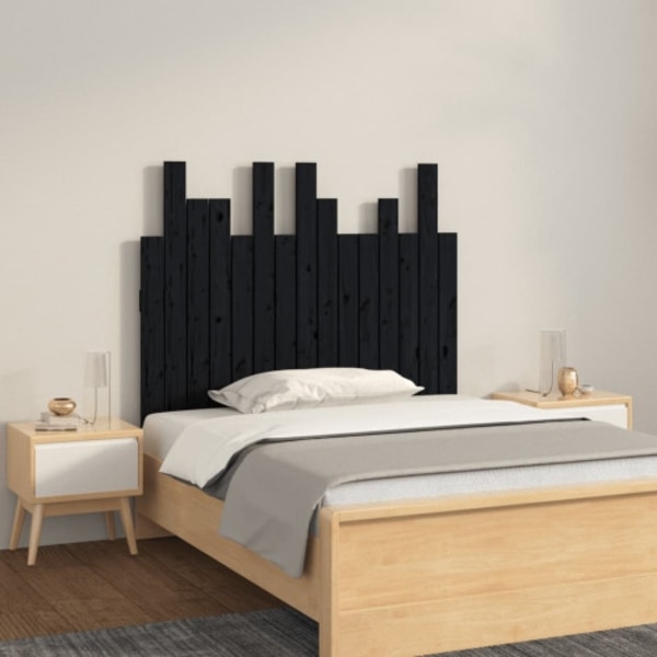 Väggmonterad huvudgavel svart 95,5x3x80§ cm massiv furu