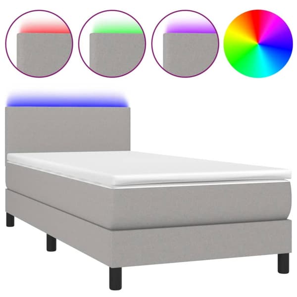 Ramsäng med madrass & LED ljusgrå 90x200 cm tyg