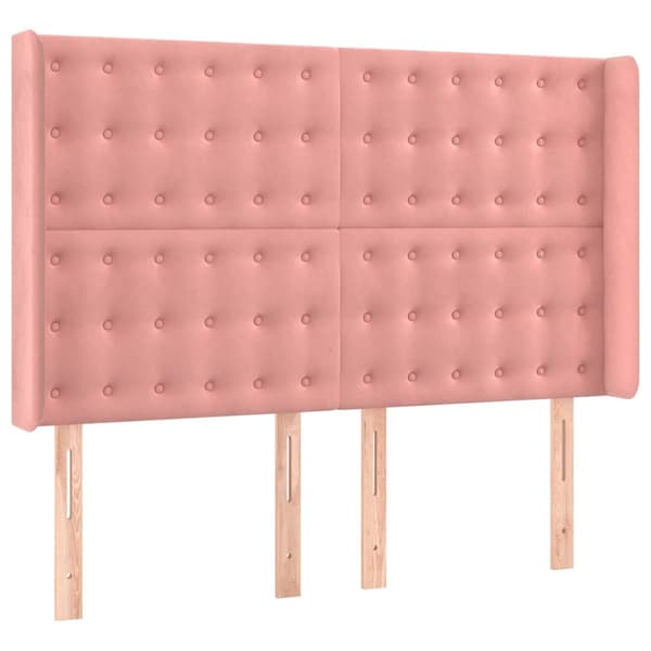 Ramsäng med madrass rosa & LED 140x190 cm sammet
