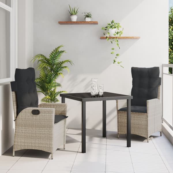 Trädgårdsmöbelset med kudde 3 pcs Ljusgrå konstrotting