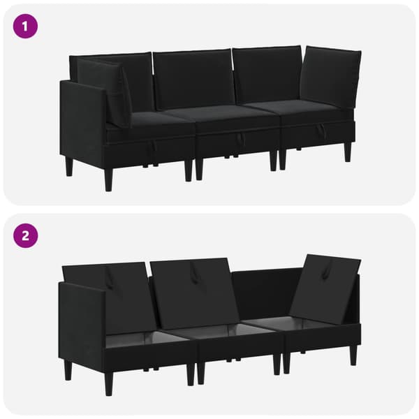 Möbelset för vardagsrummet med kudde 3 pcs Svart Sammet