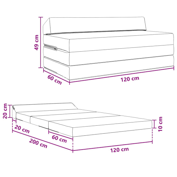Fällbar Soffbed Blå 120 x 60 x 49 cm Tyg