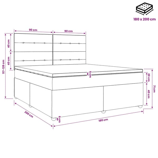 LED sängram med madrass Ljusgrå 180 x 200 cm Sammet
