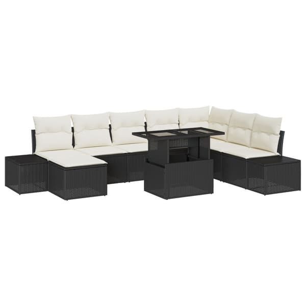 Trädgårdsoffset med lagring 9 pcs Svart Poly rattan