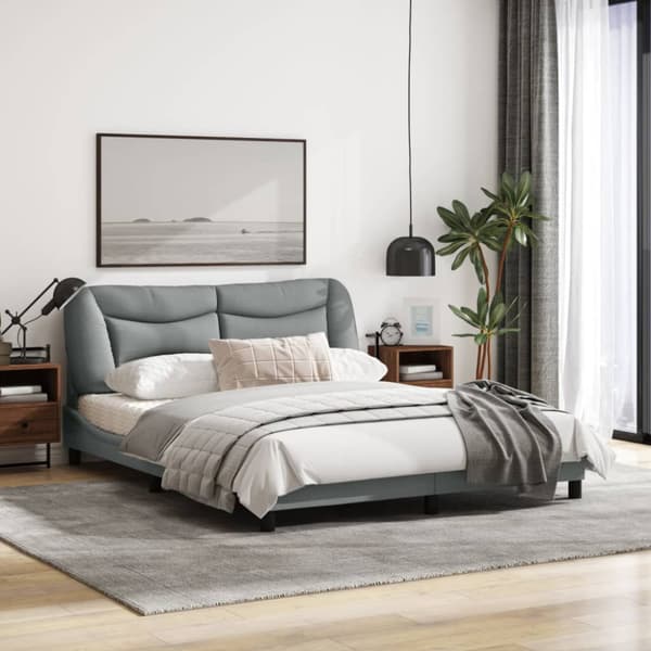 Bed Frame with LED without Mattress "Hvar" Light Grey 160x200 cm Fabric