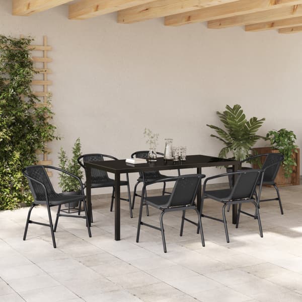 Trädgårdsmöbelset 7 pcs Svart Pulverlackerat stål