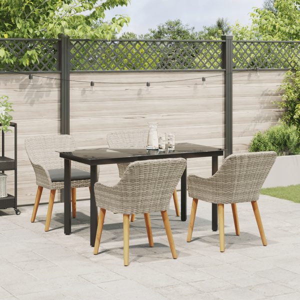 Trädgårdsmöbelset med kudde 5 pcs Ljusgrå konstrotting