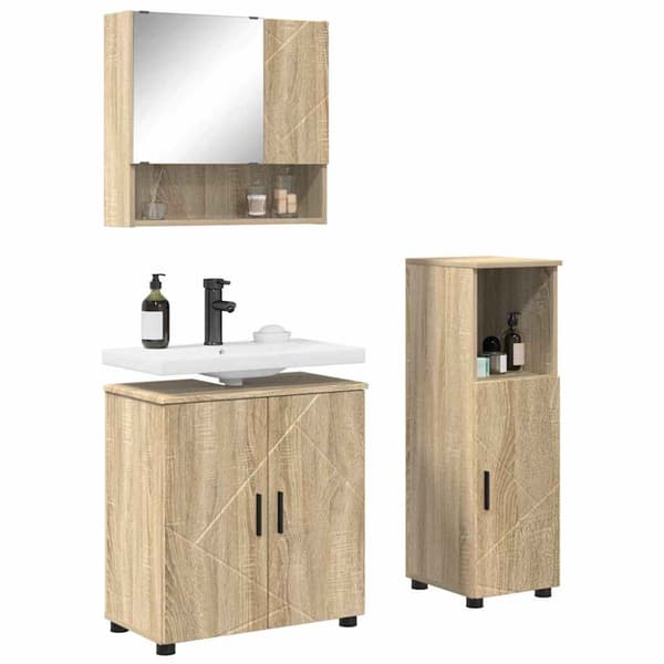 Badrumsmöbelset 3 pcs Sonoma-ek Konstruerat trä & Metall
