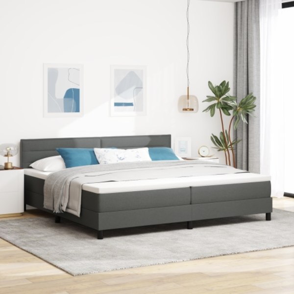 Boxfjäderbädd med madrass och LED Mörkgrå 200x200 cm Tyg