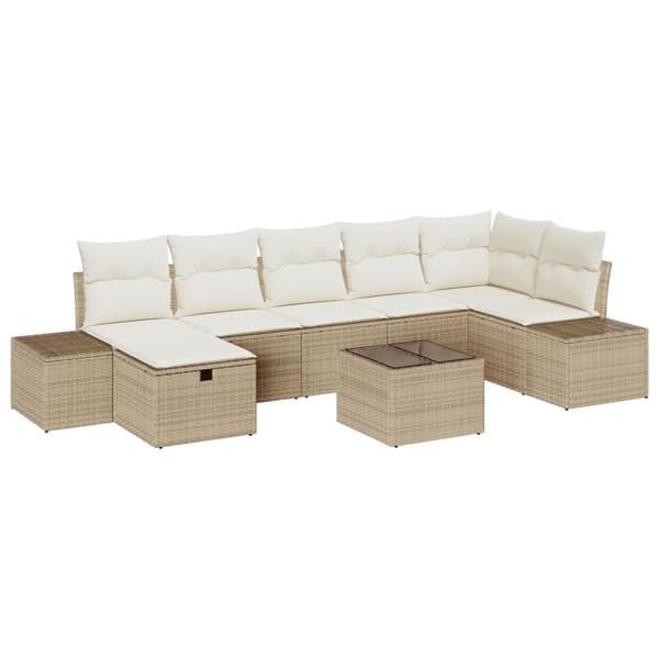 Trädgårdsoffset med kudde 8 pcs Beige konstrotting