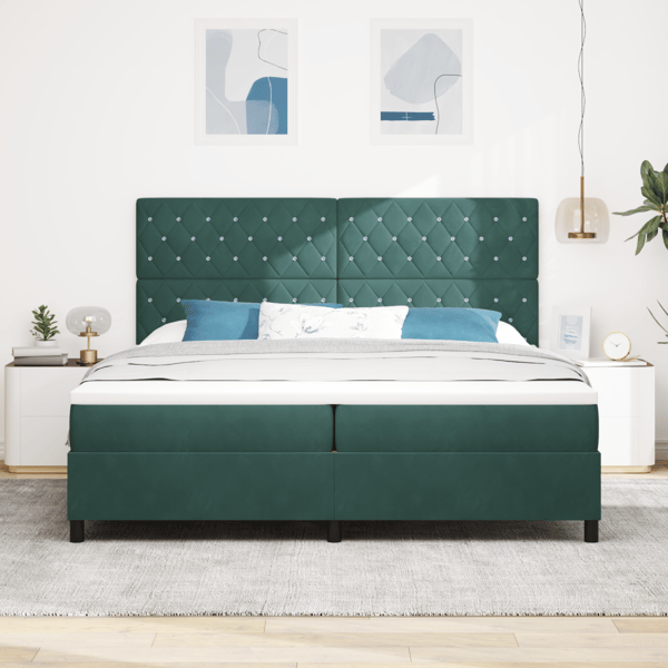 LED Box Säng med madrass Mörkgrön 200 x 200 cm Sammet