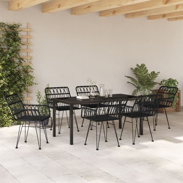 Trädgårdsmöbelset 7 pcs Svart Pulverlackerat stål
