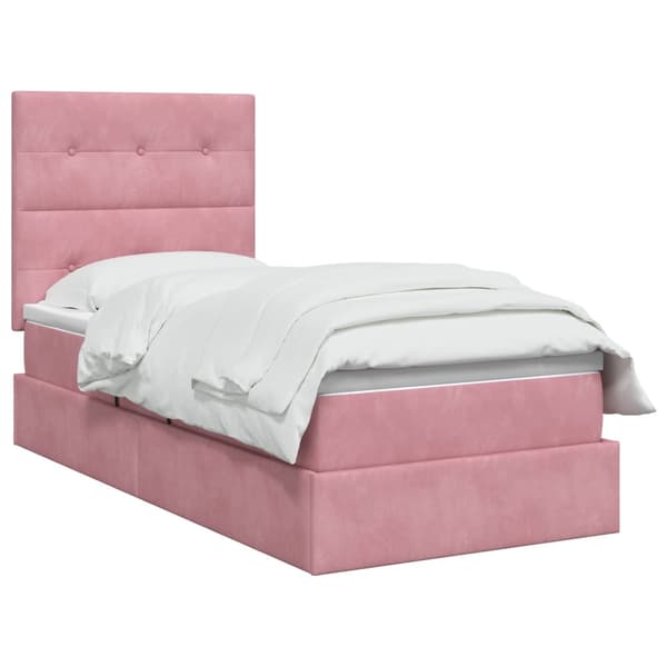 LED förvaringssäng med madrass Rosa 100 x 200 cm Sammet