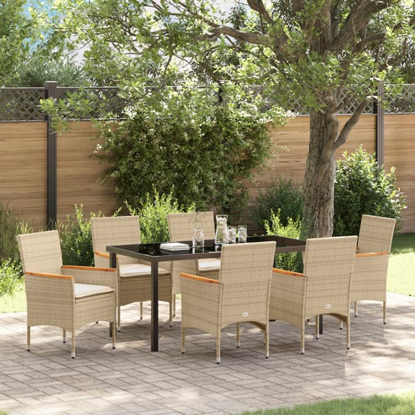 Trädgårdsmöbelset med kudde 7 pcs Beige konstrotting
