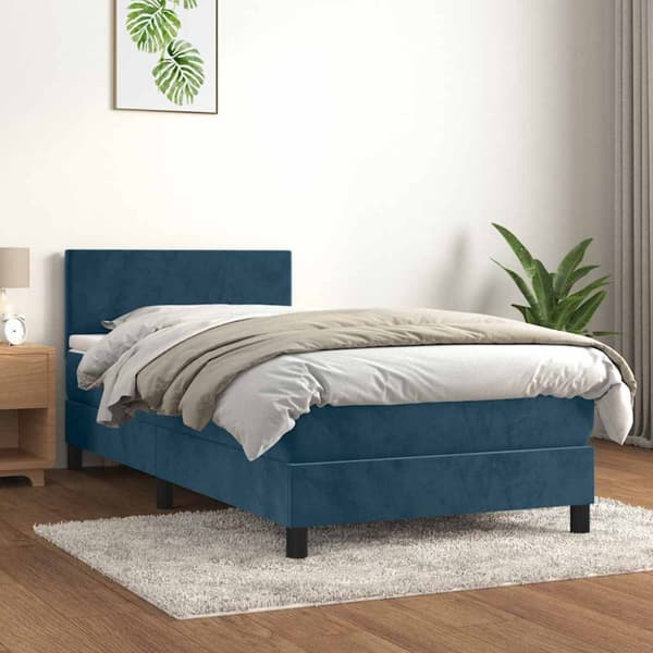 Ramsäng med madrass mörkblå 90x200 cm sammet