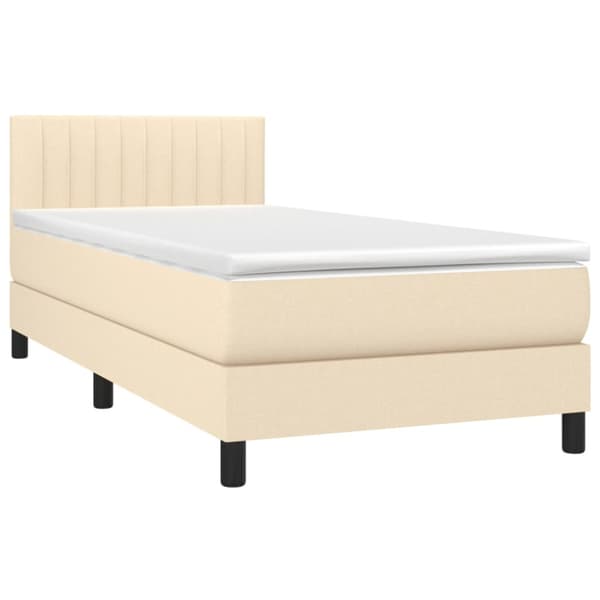 Ramsäng med madrass gräddvit 90x190 cm tyg