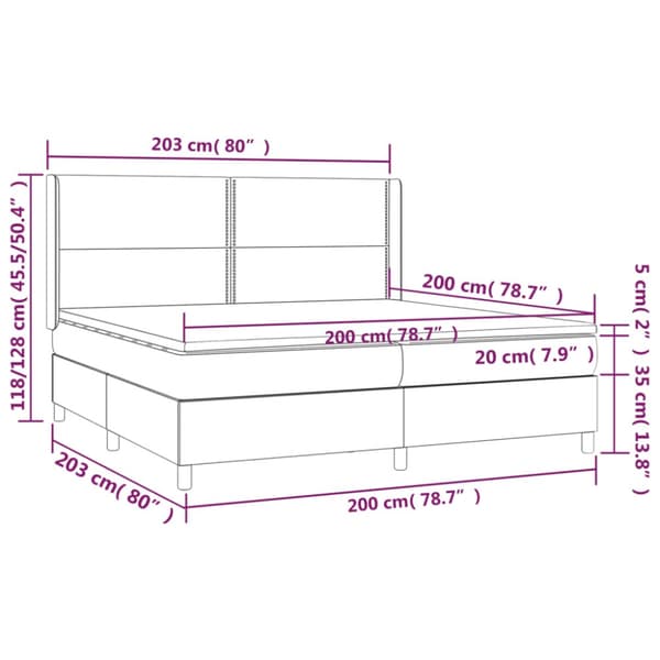 Ramsäng med madrass & LED ljusgrå 200x200 cm sammet