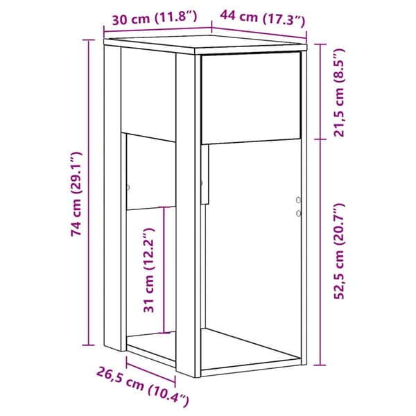 Datorstativ med låda vit 30x44x74 cm