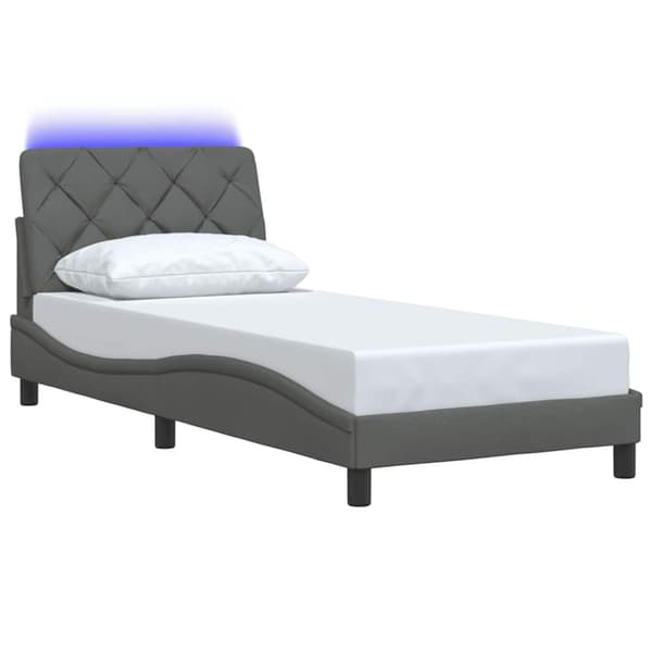 Bed Frame with LED without Mattress Dark Grey 90x200 cm Fabric