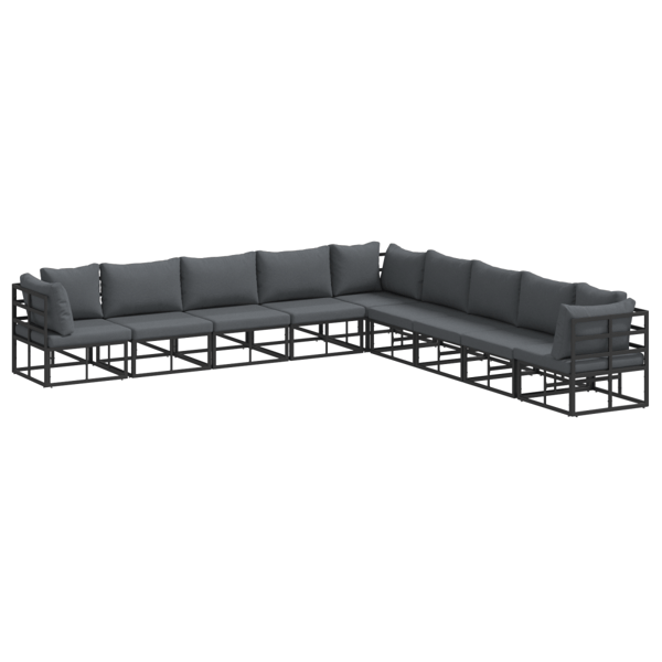 Trädgårdsoffset med kudde 9 pcs Svart Aluminium