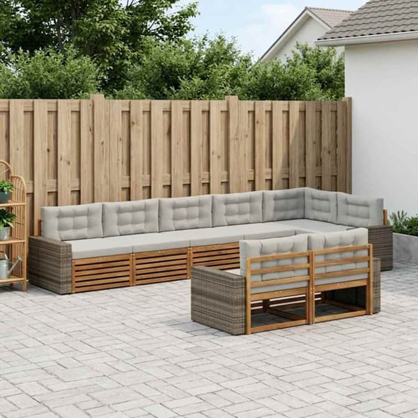 Utomhussoffset med kudde 8 pcs Naturlig och ljusgrå