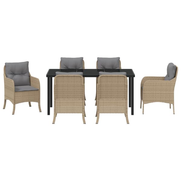 Trädgårdsmöbelset med kudde 7 pcs Beige konstrotting