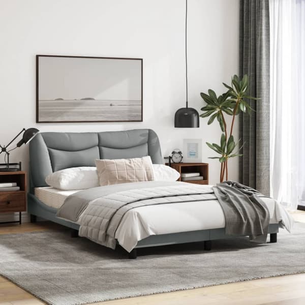 Bed Frame with LED without Mattress "Hvar" Light Grey 140x200 cm Fabric