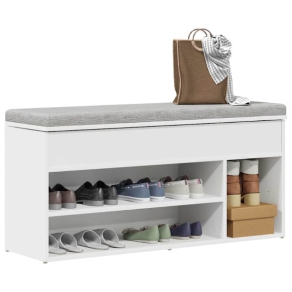 Skobänk vit 102x30,5x45 cm konstruerat trä
