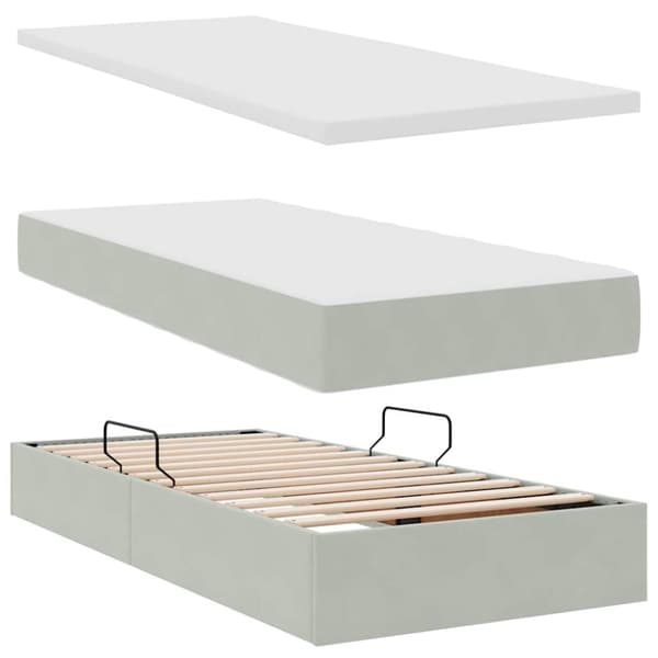 Förvaringssäng med LED med madrass Ljusgrå 90 x 190 cm Sammet