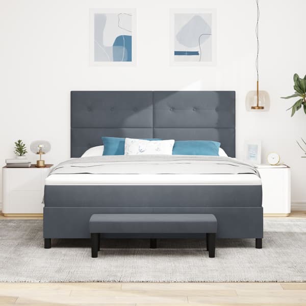 Bäddfjäder med huvudgavel Mörkgrå 200 x 180 cm Sammet