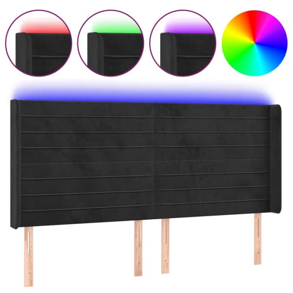 Sänggavel LED svart 203x16x118/128 cm sammet