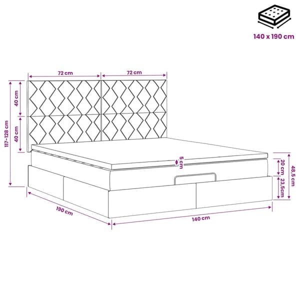 Ottoman säng med madrass Mörkgrön 140 x 190 cm Sammet